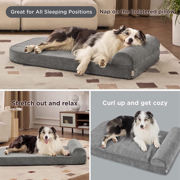 Orthopedic Memory Foam Dog Bed Pillow Anti-Slip Bottom Grey 46" L x 28" W x 8" H - Picture 5 of 7